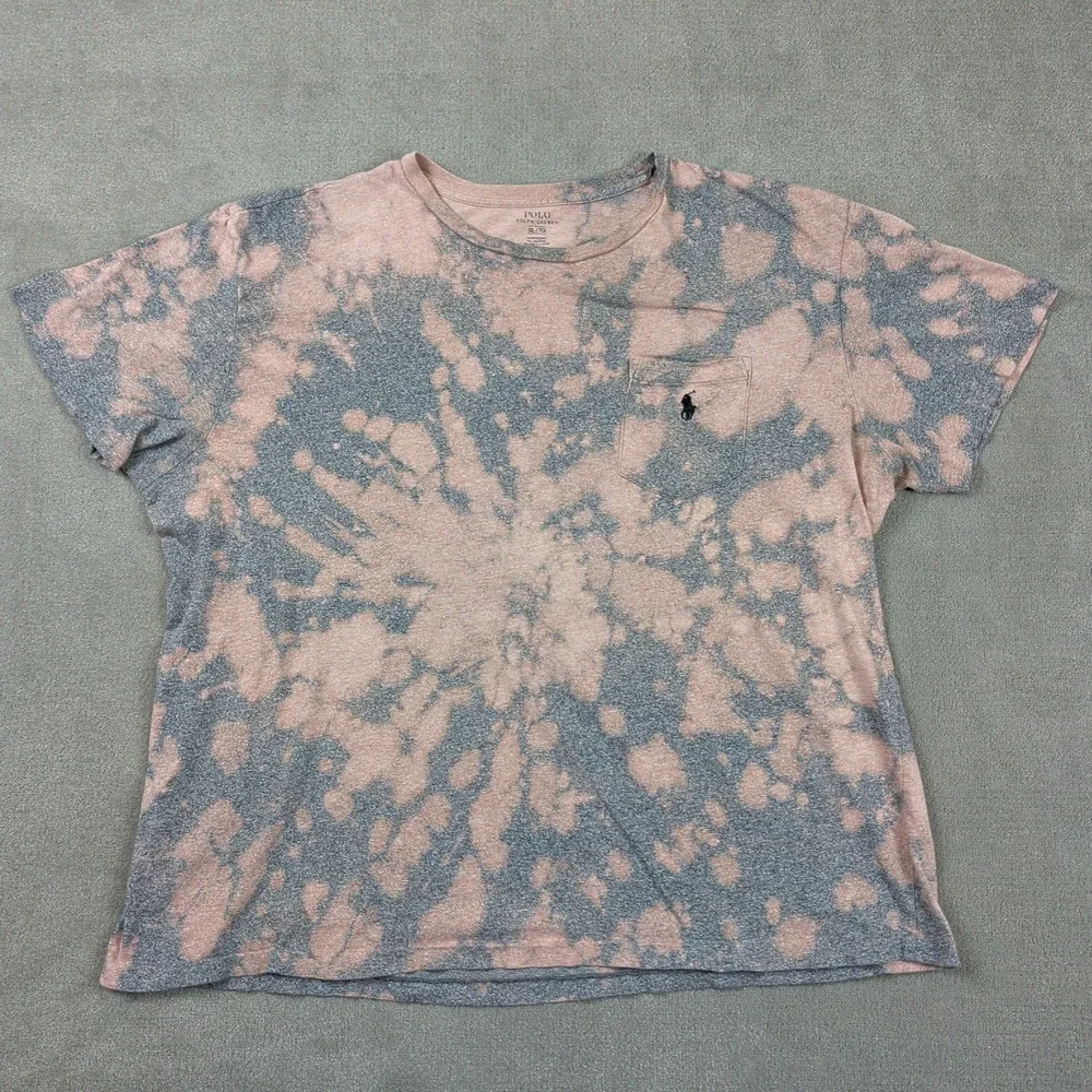 Polo Ralph Lauren T-Shirt XL Mens Pink Grey Bleach Tie Dye Pocket Tee Pony Logo